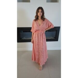 Lemlem Liya Kebede Coral Leopard Print Metallic Dress Cottagecore preppy boho S